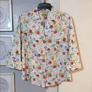 NWT Investments Taylor Gold Label Non-Iron Button Up Shirt Tulip Print Size 14P